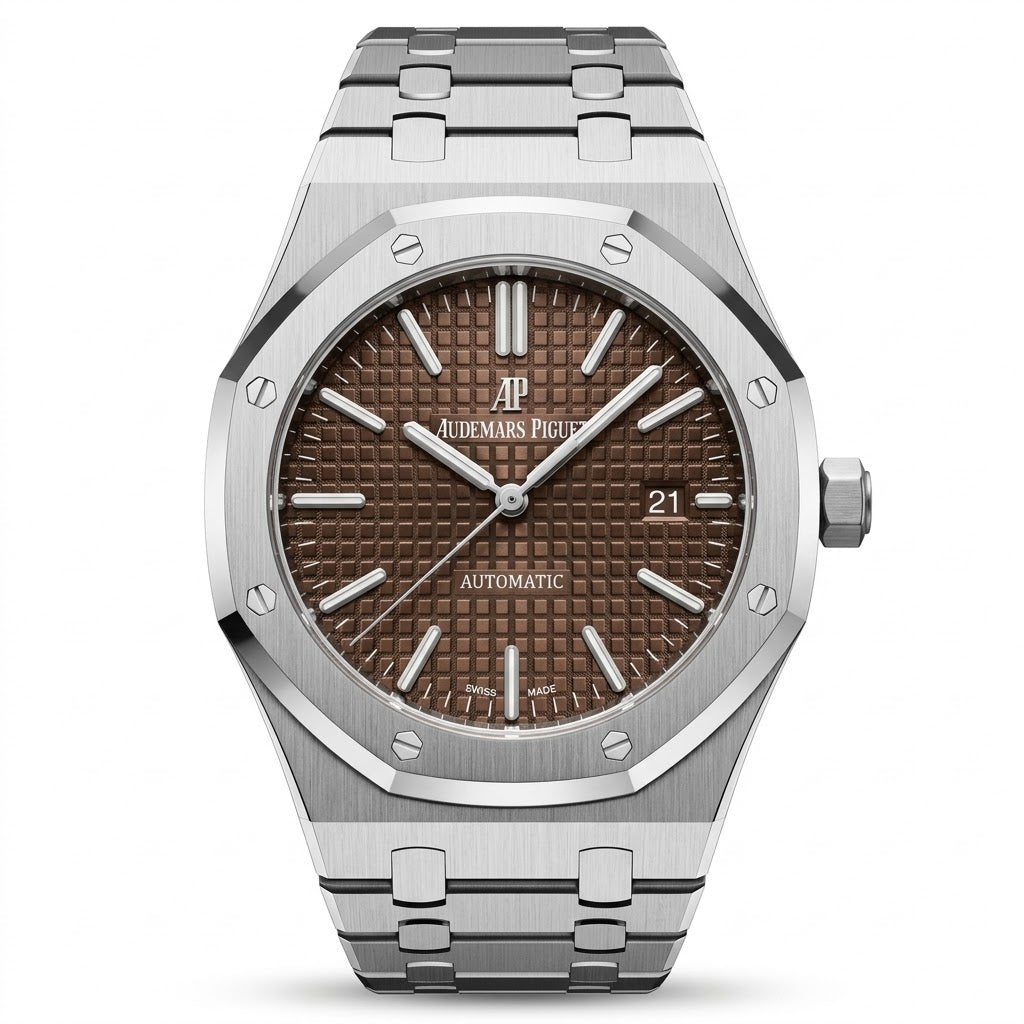 Audemars Piguet Royal Oak men's automatic watch, 41mm case, brown dial, silver stainless steel strap – view 2