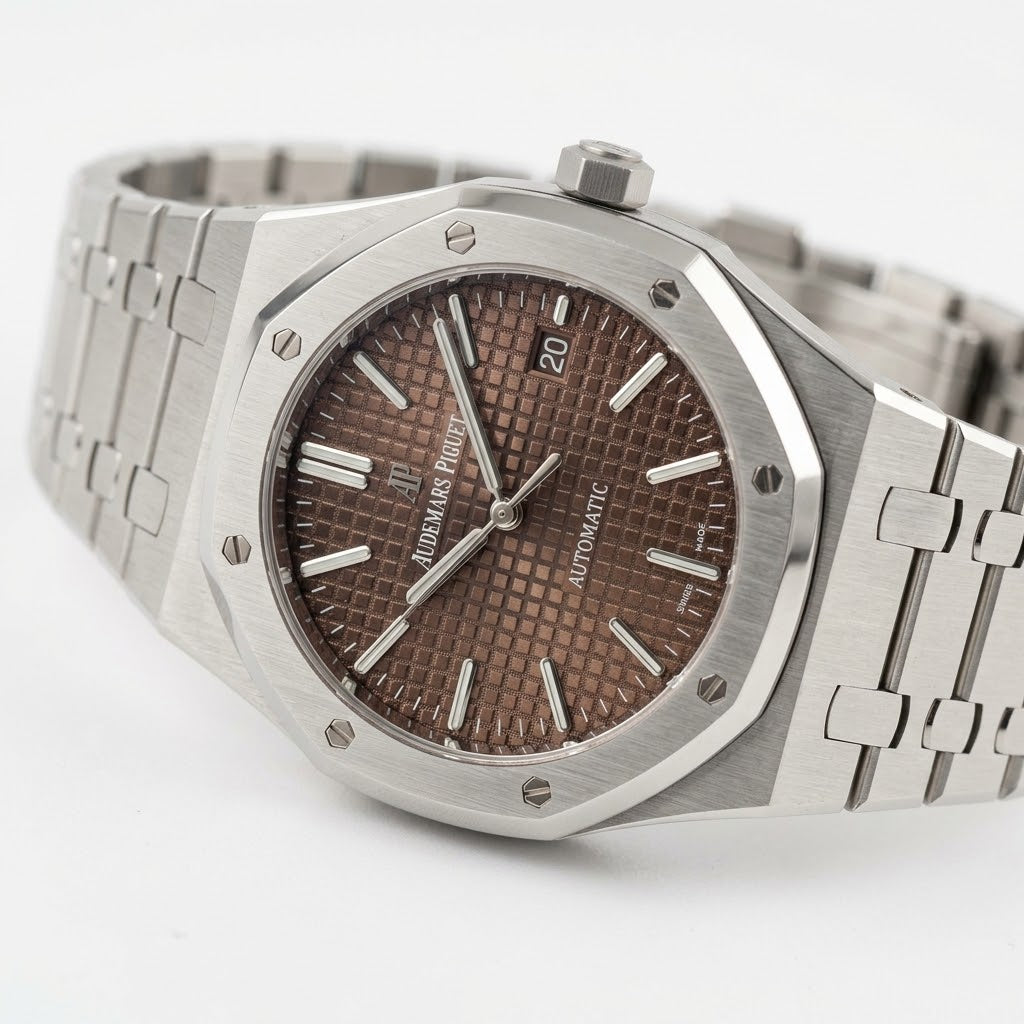 Audemars Piguet Royal Oak men's automatic watch, 41mm case, brown dial, silver stainless steel strap – view 5