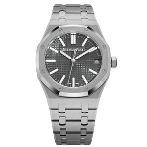 Audemars Piguet Royal Oak men's automatic watch, 41mm case, grey dial, silver stainless steel bracelet – front view
