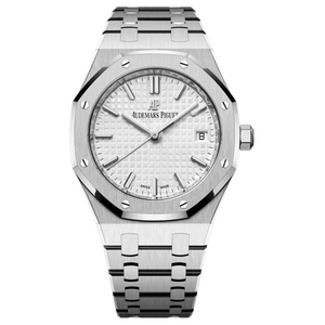 Audemars Piguet Royal Oak men's automatic watch, 41mm case, silver dial, silver stainless steel bracelet – front view