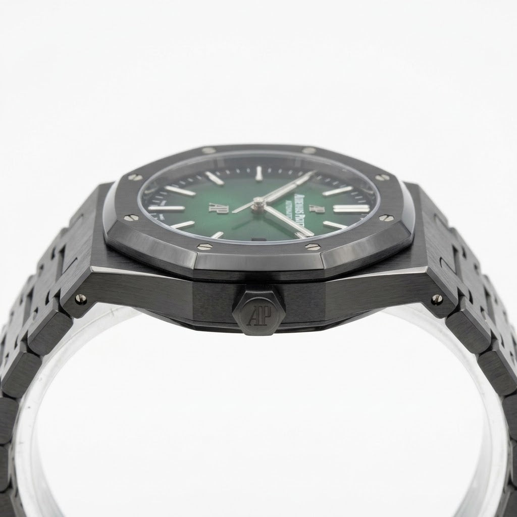 Audemars Piguet Royal Oak men's automatic watch, 44mm case, green gradient dial, black strap – view 3