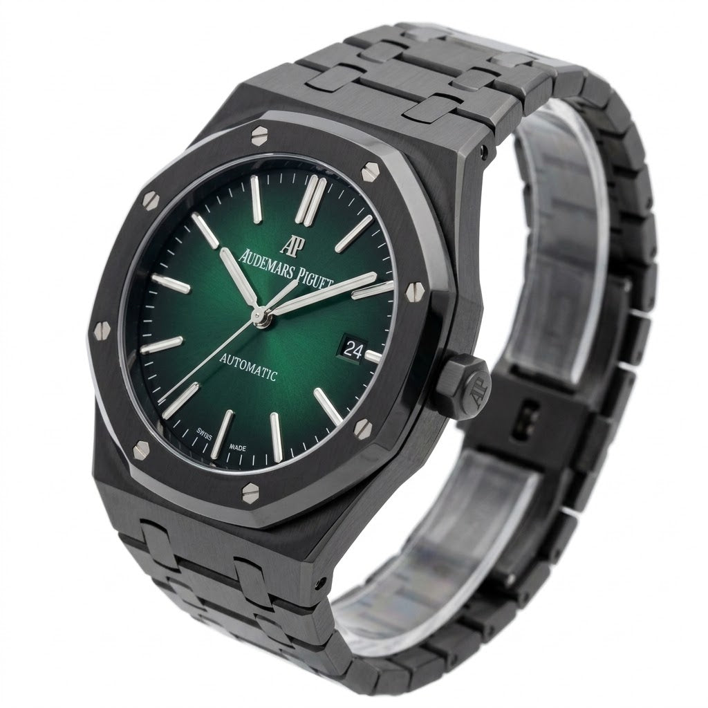 Audemars Piguet Royal Oak men's automatic watch, 44mm case, green gradient dial, black strap – view 4