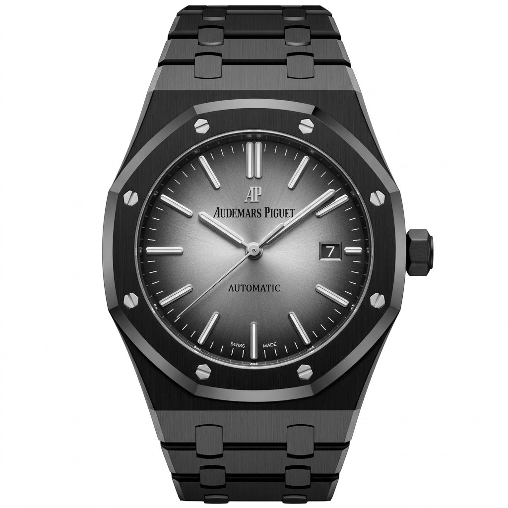 Audemars Piguet Royal Oak men's automatic watch, 44mm case, grey dial, black strap – view 2