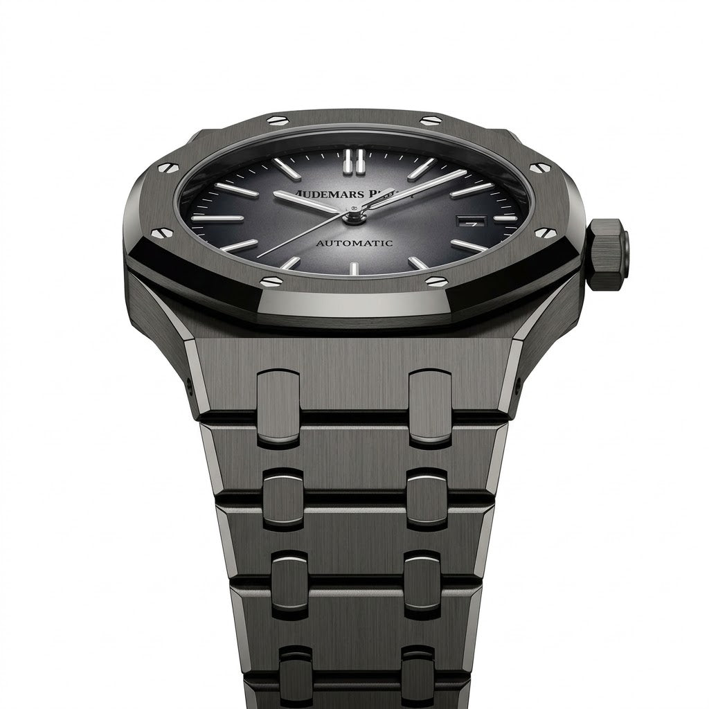 Audemars Piguet Royal Oak men's automatic watch, 44mm case, grey dial, black strap – view 4
