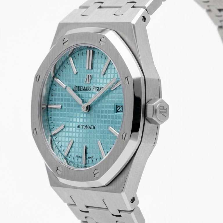 Audemars Piguet Royal Oak men's automatic watch, 44mm case, tiffany blue dial, silver stainless steel strap – view 4