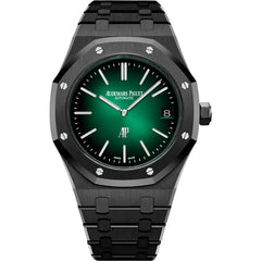 Audemars Piguet Royal Oak men's automatic watch, green gradient dial, black bracelet – front view