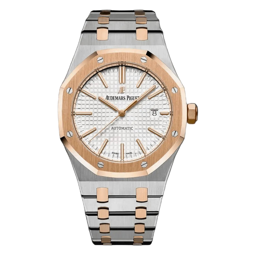 Audemars Piguet Royal Oak Men's Automatic Watch – Silver Dial & Two-Tone Stainless Steel Strap | ساعة أوديمار بيجيه رويال أوك رجالي مينا فضي