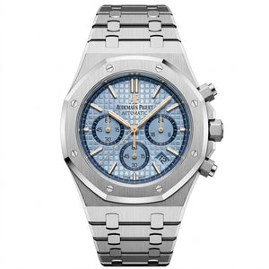 Audemars Piguet Royal Oak men's chronograph watch, 41mm case, light blue dial, silver stainless steel strap – view 2