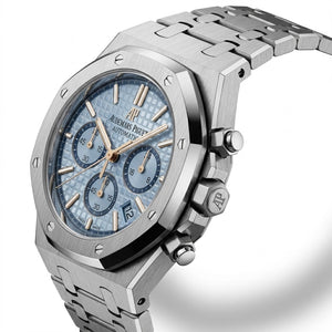 Audemars Piguet Royal Oak men's chronograph watch, 41mm case, light blue dial, silver stainless steel strap – view 4