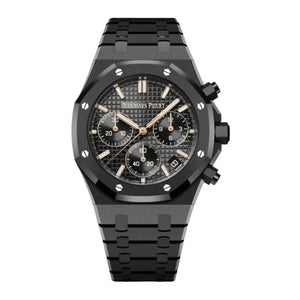 Audemars Piguet Royal Oak men's chronograph watch, black dial, black bracelet – front view