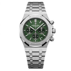 Audemars Piguet Royal Oak Men's Chronograph Watch – Green Dial & Silver Stainless Steel Strap | ساعة أوديمار بيجيه رويال أوك رجالي مينا أخضر