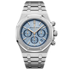 Audemars Piguet Royal Oak Men's Chronograph Watch – Light Blue Dial & Silver Stainless Steel Strap | ساعة أوديمار بيجيه رويال أوك رجالي مينا أزرق فاتح