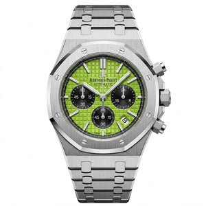 Audemars Piguet Royal Oak Men's Chronograph Watch – Lime Green Dial & Silver Stainless Steel Strap | ساعة أوديمار بيجيه رويال أوك رجالي مينا أخضر ليموني