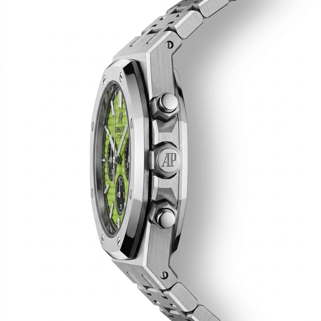 Audemars Piguet Royal Oak Men's Chronograph Watch – Lime Green Dial & Silver Stainless Steel Strap – view 3