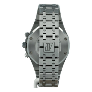Audemars Piguet Royal Oak men's chronograph watch, white dial, silver stainless steel bracelet – caseback view