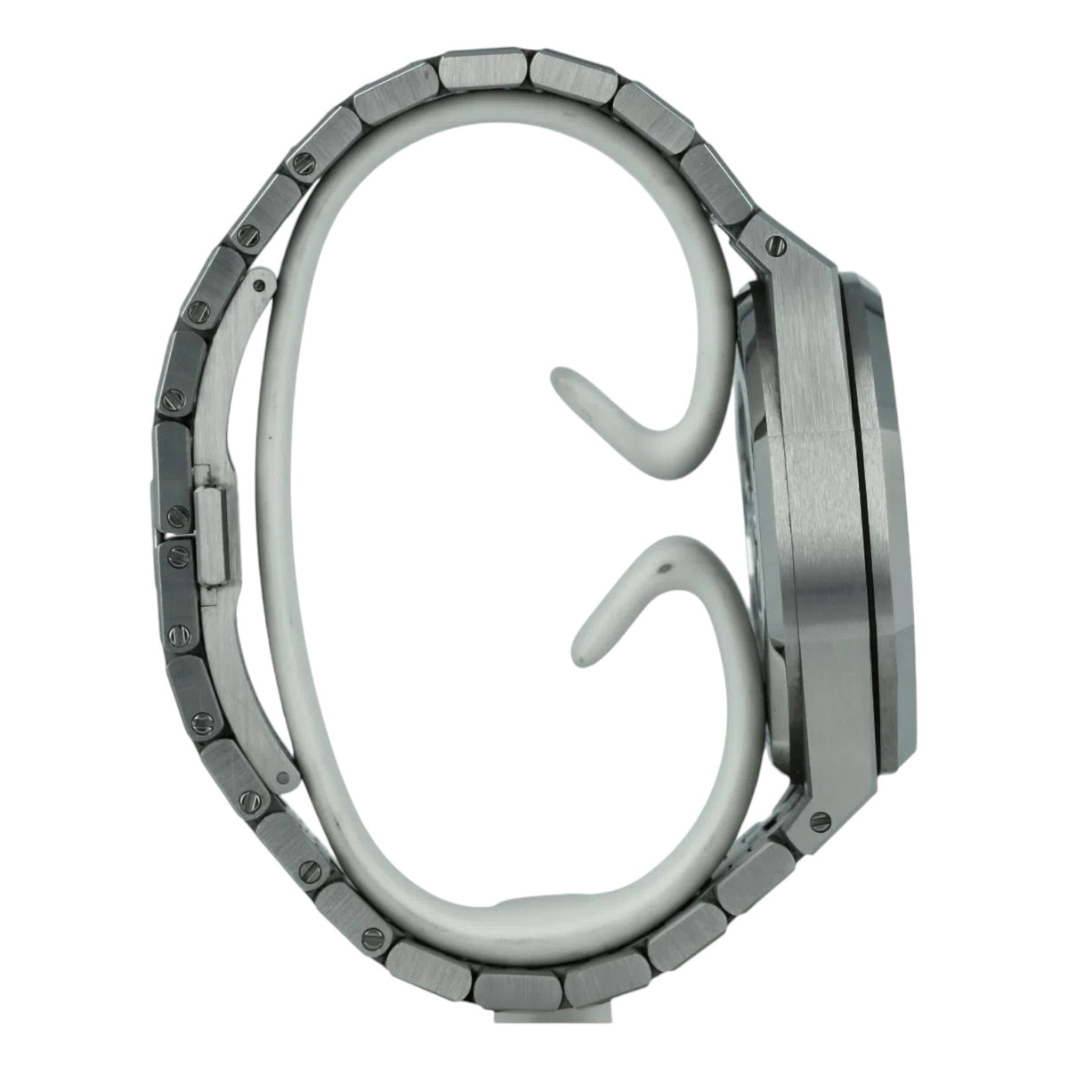 Audemars Piguet Royal Oak men's chronograph watch, white dial, silver stainless steel bracelet – side profile view
