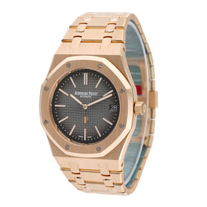 Audemars Piguet Royal Oak men's watch, grey gradient dial, rose gold bracelet – angle view