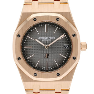 Audemars Piguet Royal Oak men's watch, grey gradient dial, rose gold bracelet – front close-up