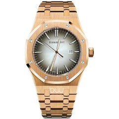 Audemars Piguet Royal Oak men's watch, grey gradient dial, rose gold bracelet – front view