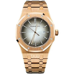 Audemars Piguet Royal Oak men's watch, grey gradient dial, rose gold bracelet – front view