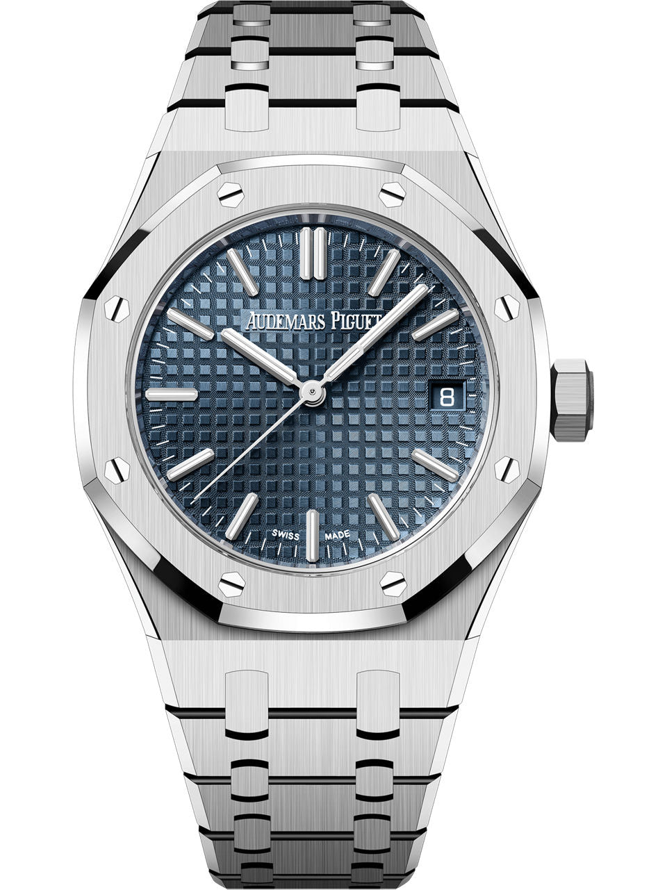 Audemars Piguet Royal Oak women's automatic watch, blue dial, silver stainless steel bracelet – front view