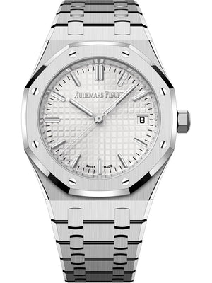 Audemars Piguet Royal Oak women's automatic watch, silver dial, silver stainless steel bracelet – front view