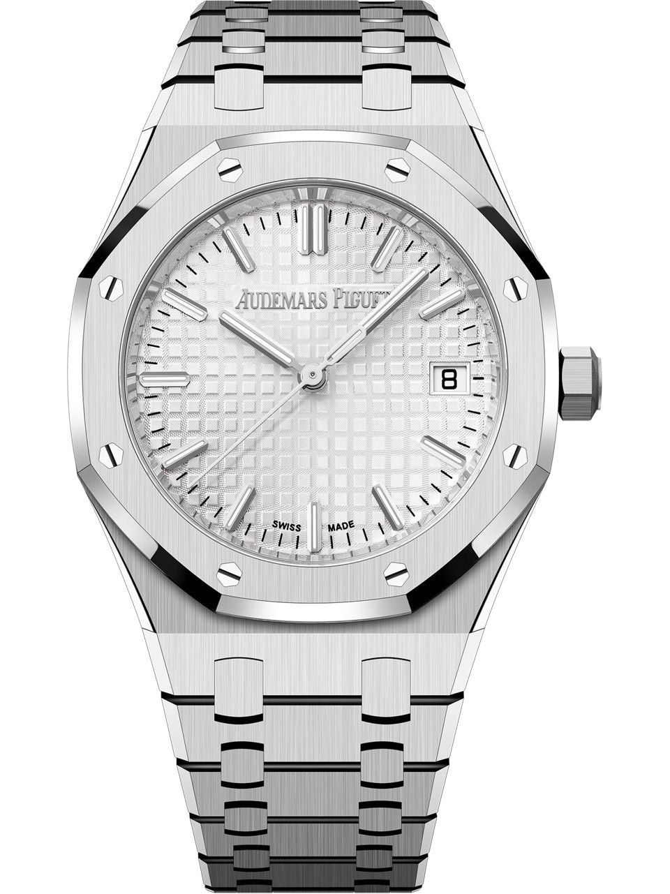 Audemars Piguet Royal Oak women's automatic watch, silver dial, silver stainless steel bracelet – front view