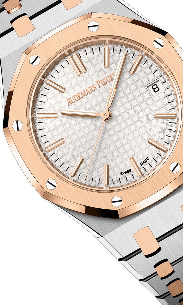 Audemars Piguet Royal Oak women's automatic watch, silver dial, two-tone stainless steel bracelet – dial close-up