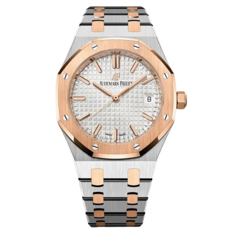 Audemars Piguet Royal Oak women's automatic watch, silver dial, two-tone stainless steel bracelet – front view