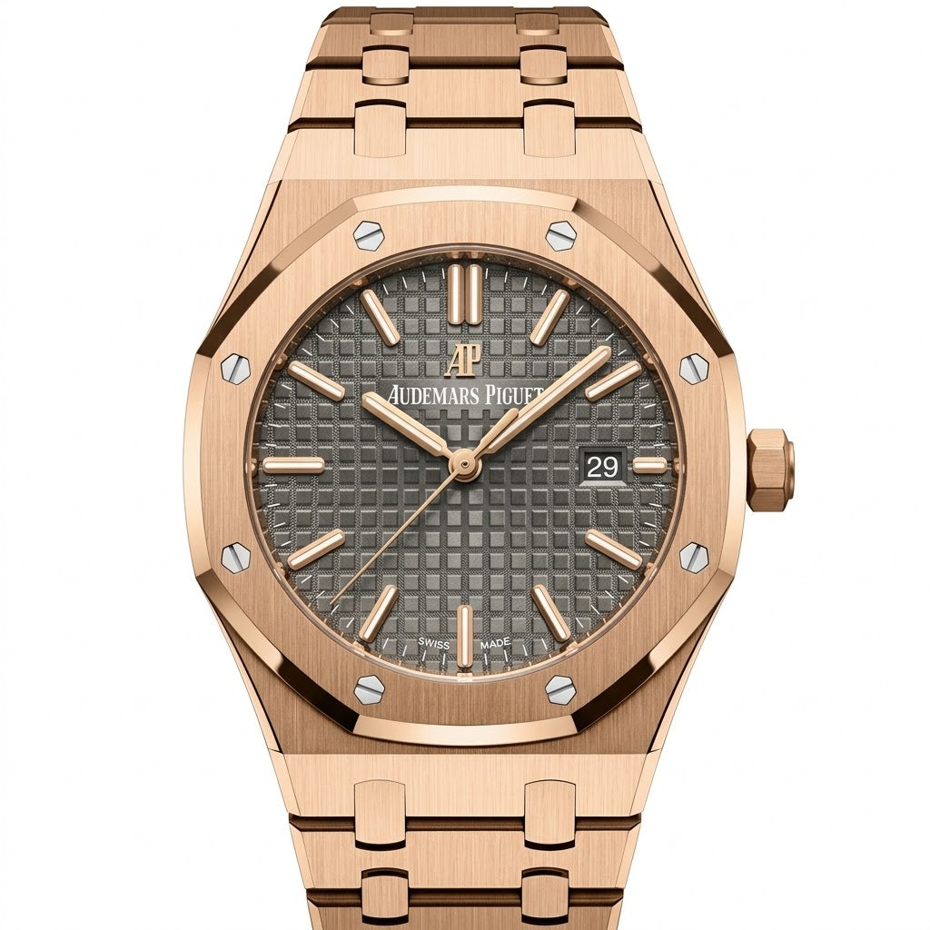 Audemars Piguet Royal Oak 33mm Women's Quartz Watch – Grey Dial & Rose Gold Strap