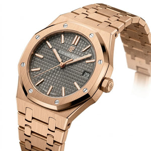 Audemars Piguet Royal Oak women's quartz watch, 33mm case, grey dial, rose gold strap – view 4