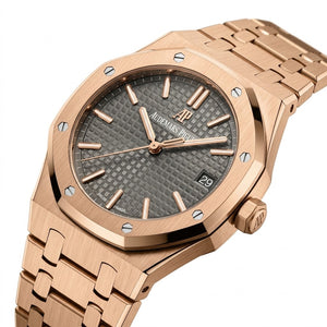 Audemars Piguet Royal Oak women's quartz watch, 33mm case, grey dial, rose gold strap – view 5
