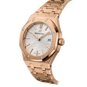 Audemars Piguet Royal Oak women's quartz watch, 33mm case, silver dial, rose gold strap – view 3