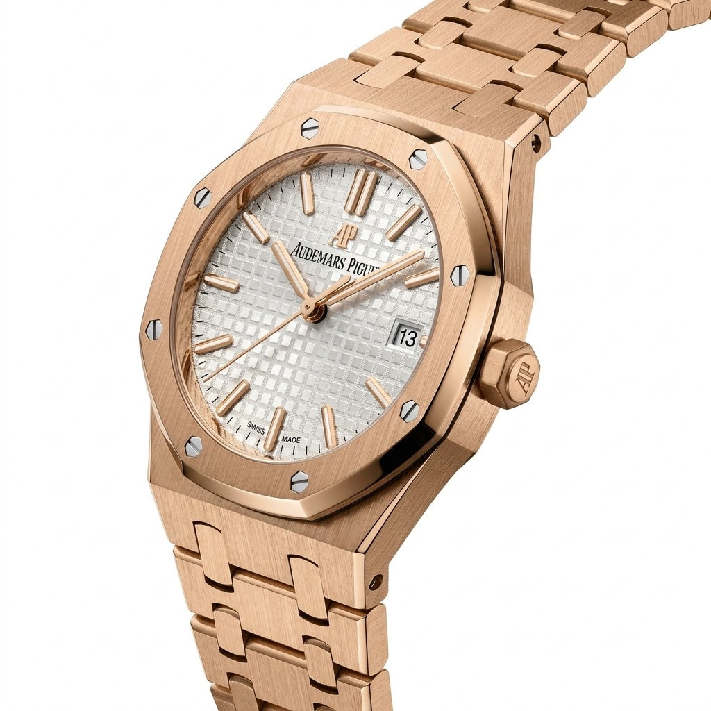 Audemars Piguet Royal Oak women's quartz watch, 33mm case, silver dial, rose gold strap – view 6