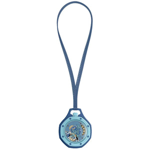 Blue lanyard with a decorative pendant on a white background