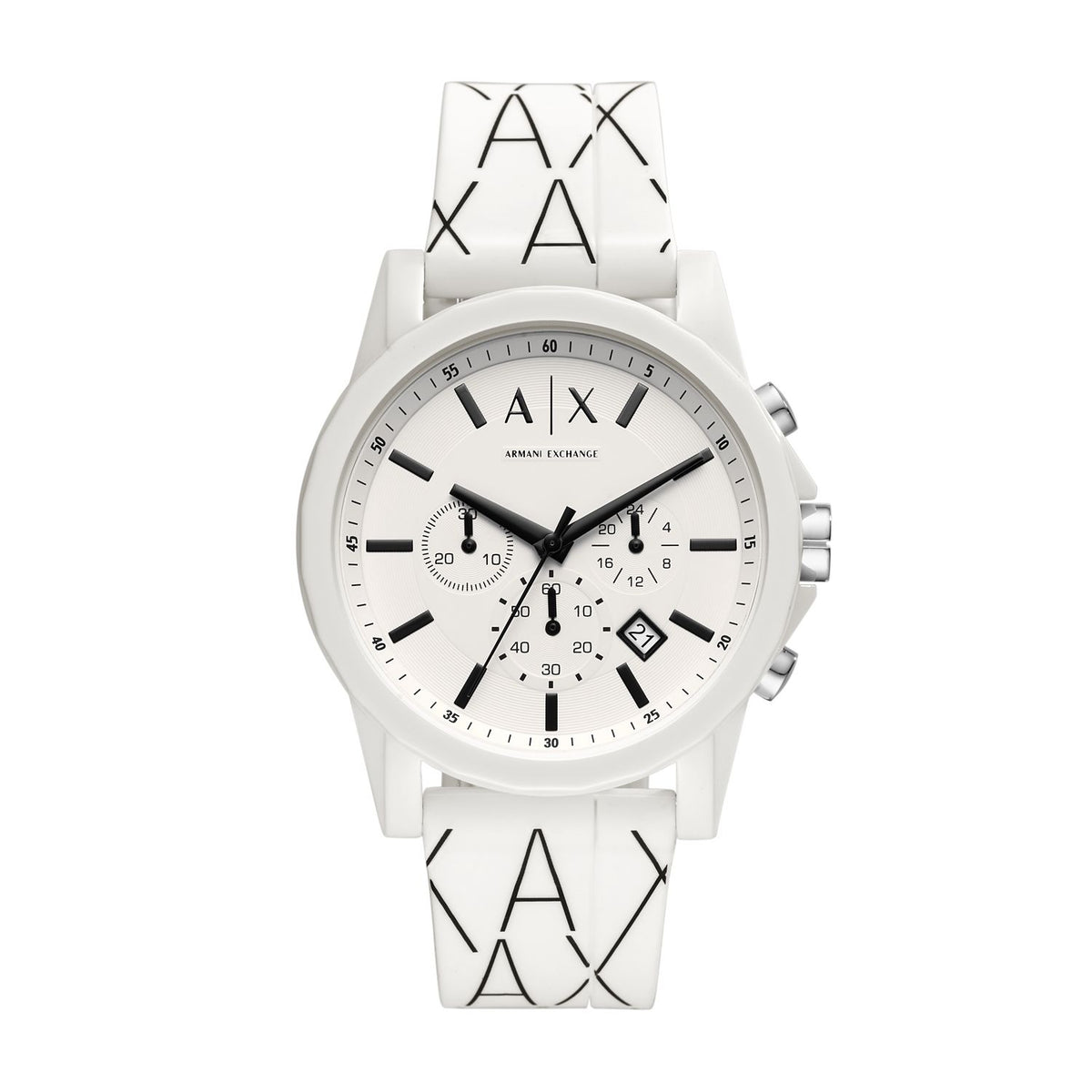 Armani Exchange Outerbanks AX1340 Men's Chronograph Watch – White Dial & White Silicone Strap