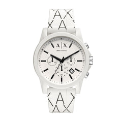 Armani Exchange Outerbanks AX1340 Men's Chronograph Watch – White Dial & White Silicone Strap