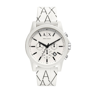 Armani Exchange Outerbanks AX1340 Men's Chronograph Watch – White Dial & White Silicone Strap