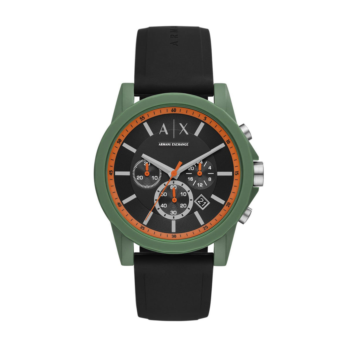 Armani Exchange Outerbanks AX1348 Men's Chronograph Watch – Black Dial & Black Silicone Strap