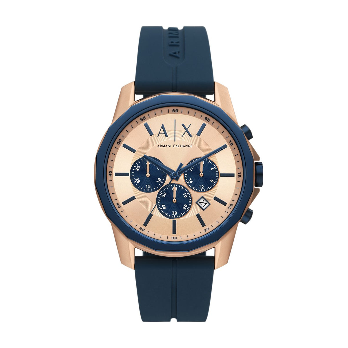 Armani Exchange AX1730 Men's Chronograph Watch – Rose Gold Dial & Blue Silicone Strap