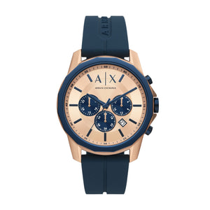 Armani Exchange AX1730 Men's Chronograph Watch – Rose Gold Dial & Blue Silicone Strap