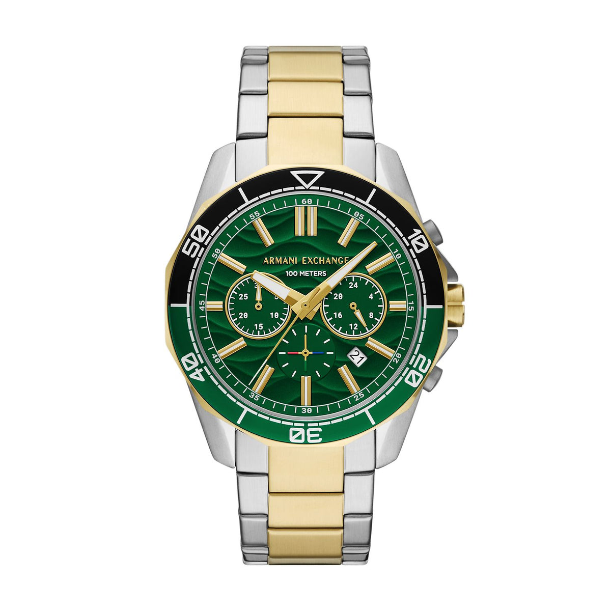 Armani Exchange Spencer AX1966 Men's Chronograph Watch – Green Dial & Two-Tone Stainless Steel Bracelet