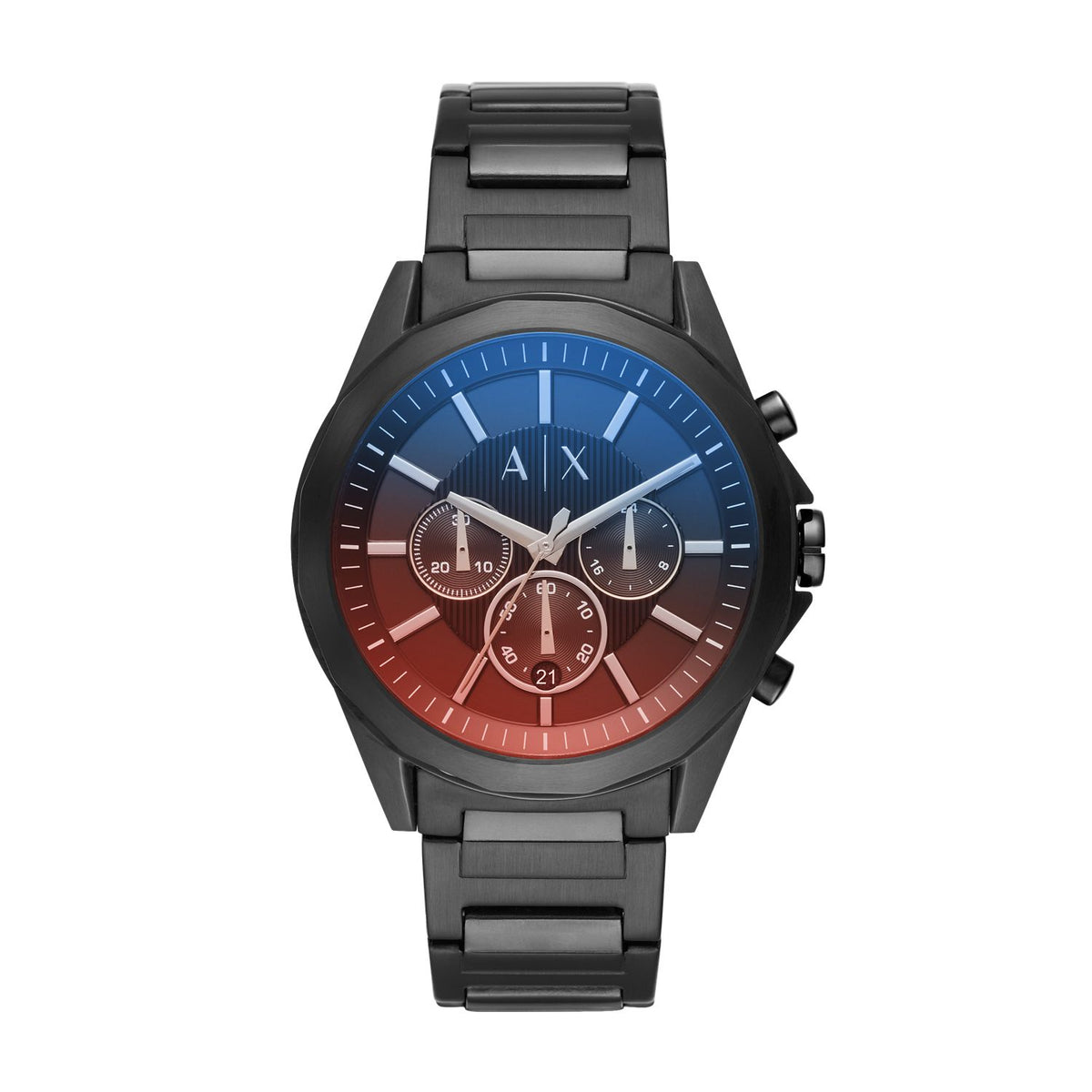 Armani Exchange Drexler AX2615 Men's Chronograph Watch – Blue-Red Gradient Dial & Gunmetal Stainless Steel Bracelet