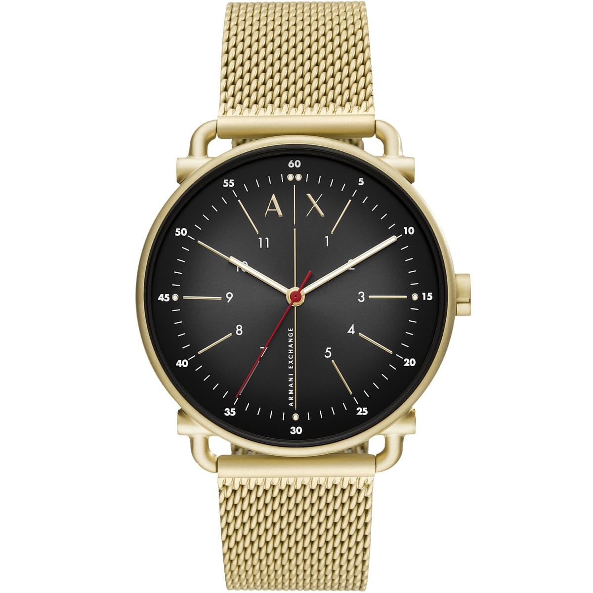 Armani Exchange Rocco AX2901 Men's Three-Hand Watch – Black Dial & Gold Mesh Strap