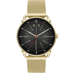 Armani Exchange Rocco AX2901 Men's Three-Hand Watch – Black Dial & Gold Mesh Strap