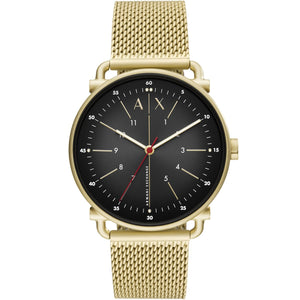 Armani Exchange Rocco AX2901 Men's Three-Hand Watch – Black Dial & Gold Mesh Strap