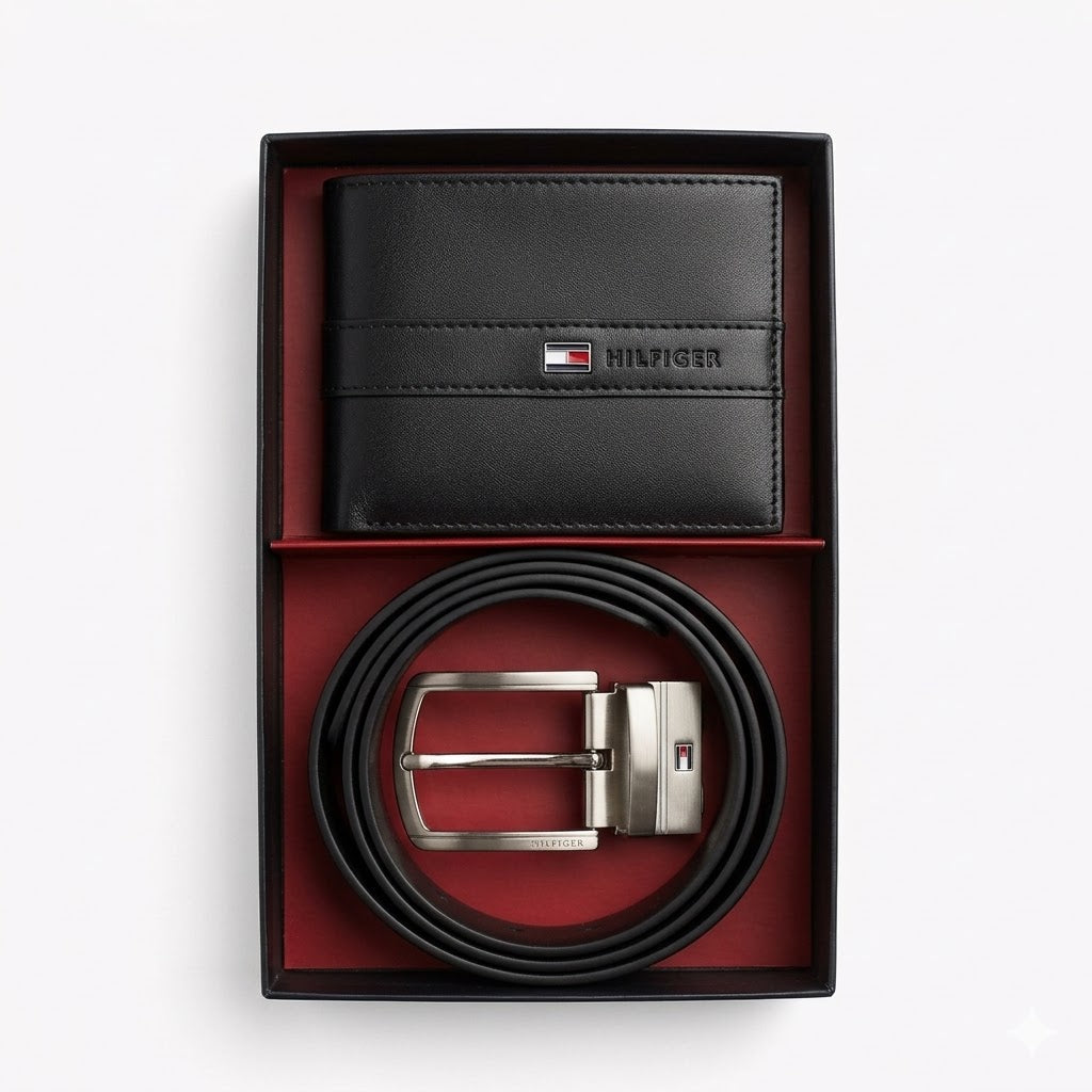 Tommy Hilfiger Gift Set | Stripe Wallet & Reversible Pin Buckle Belt