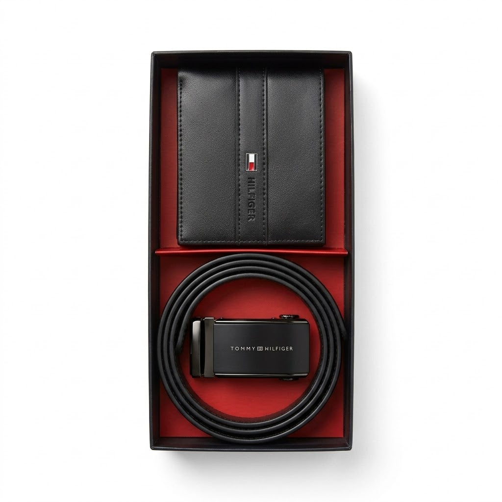 Tommy Hilfiger Gift Set | Stripe Wallet & Reversible Automatic Belt
