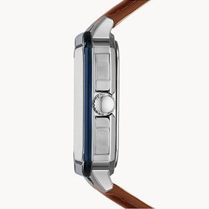 Close-up of the crown on the Fossil BQ2571 automatic watch.