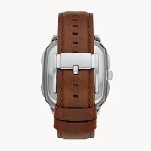Brown genuine leather strap detail of the Fossil BQ2571.